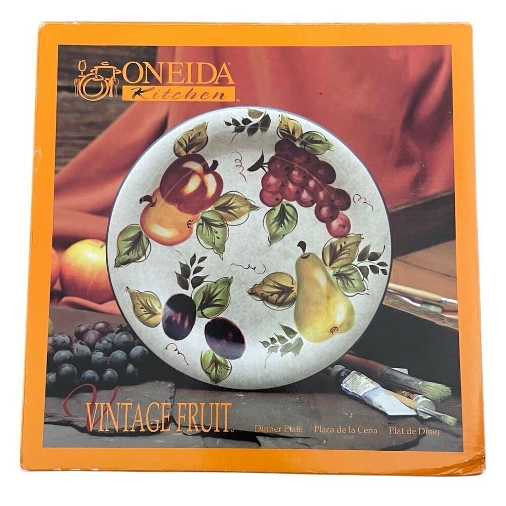 Oneida Kitchen Vintage Fruit Dinnerware Plate Set of 2 Handpainted Rustic Kitsch